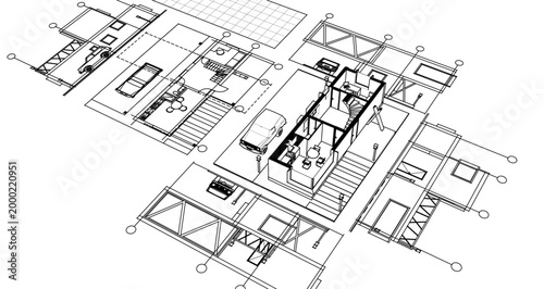 house with consoles plan 3d illustration	
