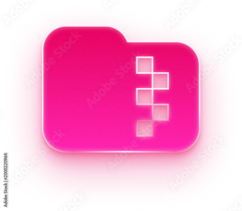 Pink neon 3d zip folder icon for compressed file and data backup