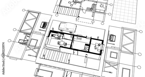 house with consoles plan 3d illustration	
