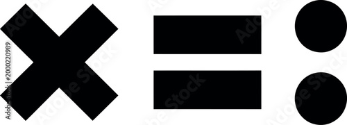 Set of basic math symbols including multiplication division and equals signs black vector icons isolated on white background minimal design