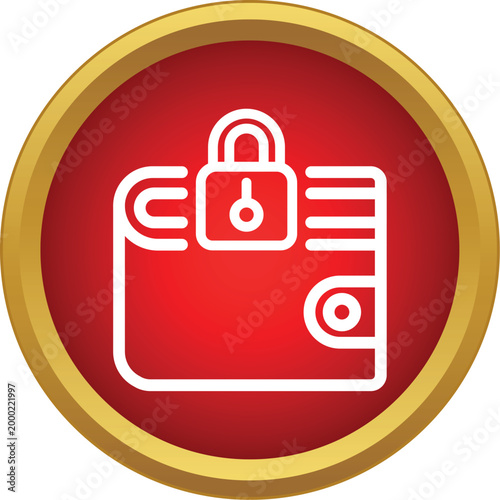 Digital wallet protected by a lock icon on a red button with a gold border