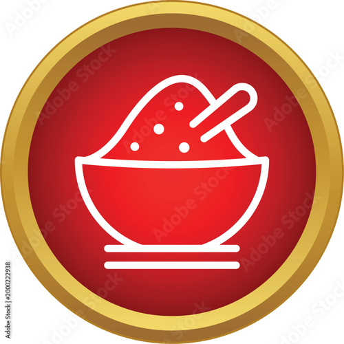 Bowl containing food or spice mix with a spoon, depicted in an app icon