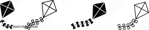 Photos Kite icon set including kite vector icons in outline and flat style for kids act