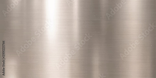 A polished stainless steel plate featuring a brushed metal texture and shiny silver metallic surface creates an industrial grey aluminium backdrop pattern