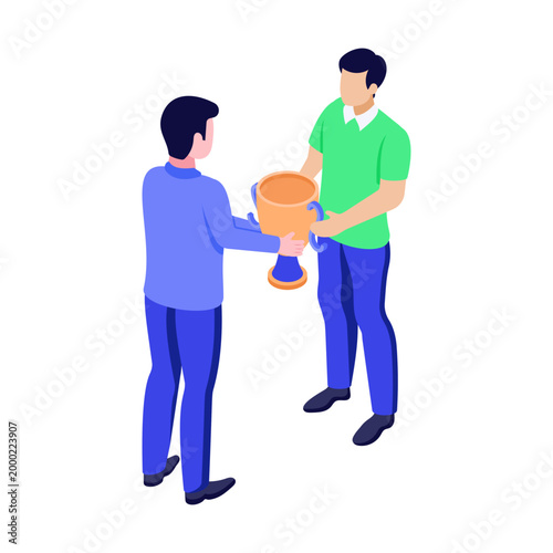 An isometric style illustration showing employee reward
