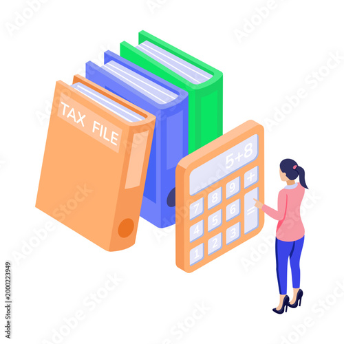  An illustration of a tax file designed in an isometric style
