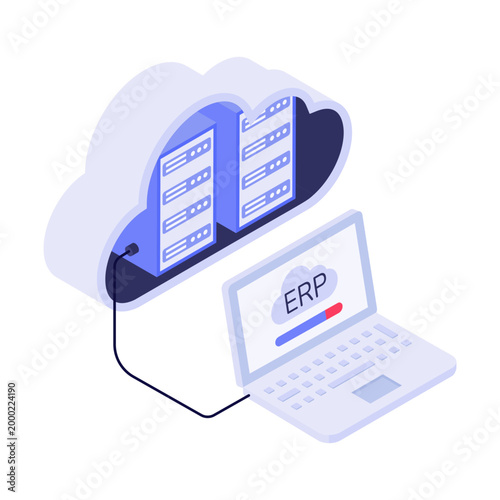 An isometric style illustration depicting erp software
