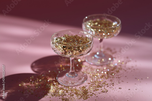 Two glasses against a pink background.  Summer party. Party. Celebrate.
