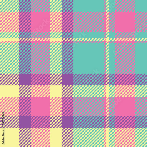 Golf fabric textile background, marketing vector tartan check. Livingroom seamless pattern texture plaid in teal and pink colors.