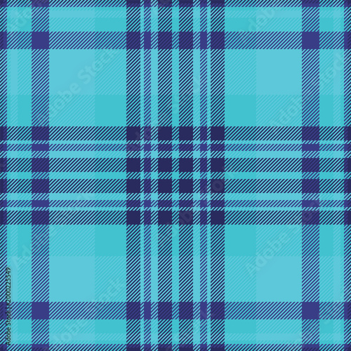Glen plaid pattern vector, hotel texture fabric textile. Multicultural check seamless background tartan in cyan and blue colors.