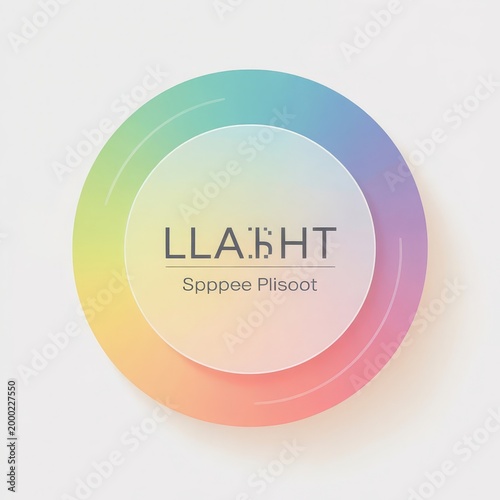 Pastel rainbow gradient circle with text lla:ht and spppee plisoot