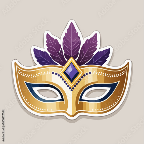 Golden Masquerade Mask with Purple Feathers and Gemstone