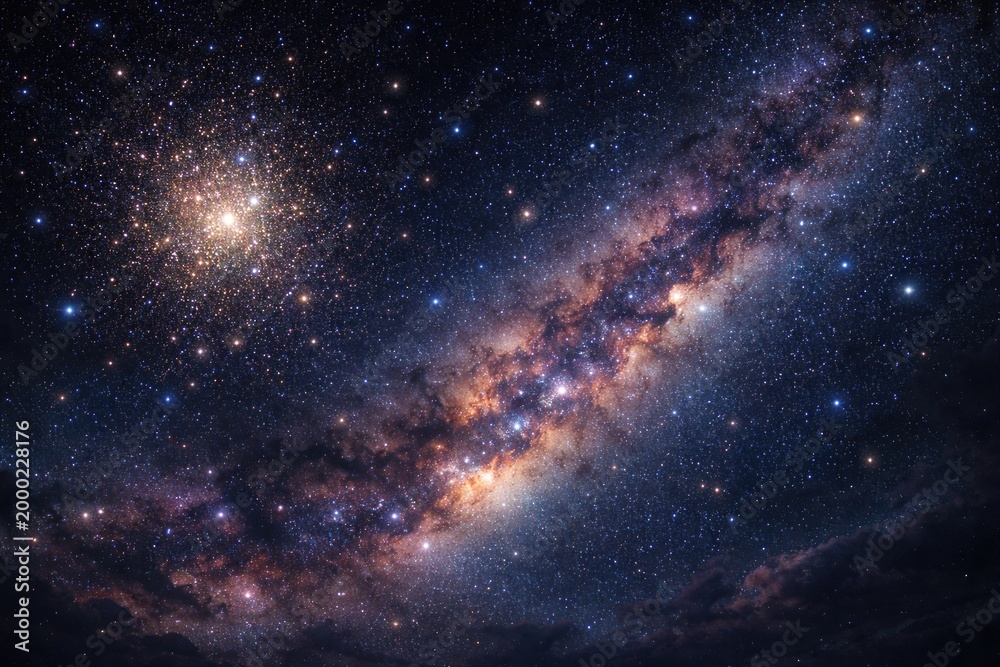 Fototapeta premium Celestial night scene featuring a dense star cluster and Milky Way