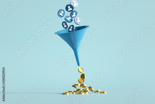Schilderij op canvas Sales funnel converting leads into golden coins