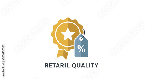 Retail quality icon golden badge with star and discount tag illustration