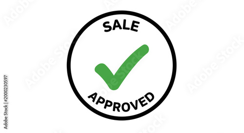 Sale approved icon green check mark inside black and white circle