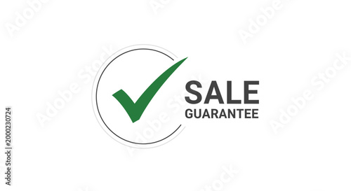 Sale guarantee concept green check mark and text on white background