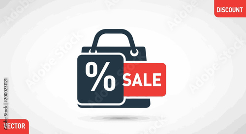 Shopping bag icon with percentage sign and sale tag isolated on white