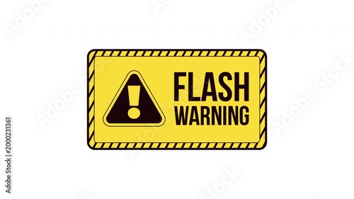 Flash warning label sign animation. Flashing visuals disclaimer. Photosensitive viewers caution. Digital media alert. Animated attention element. Motion graphic with text. Inform notification 4K video