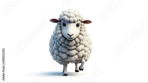 Cute happy cartoon sheep lamb and ram farm vector illustration of white wool animals, funny isolated art drawing of baby ewe pet on nature farm black and white icon