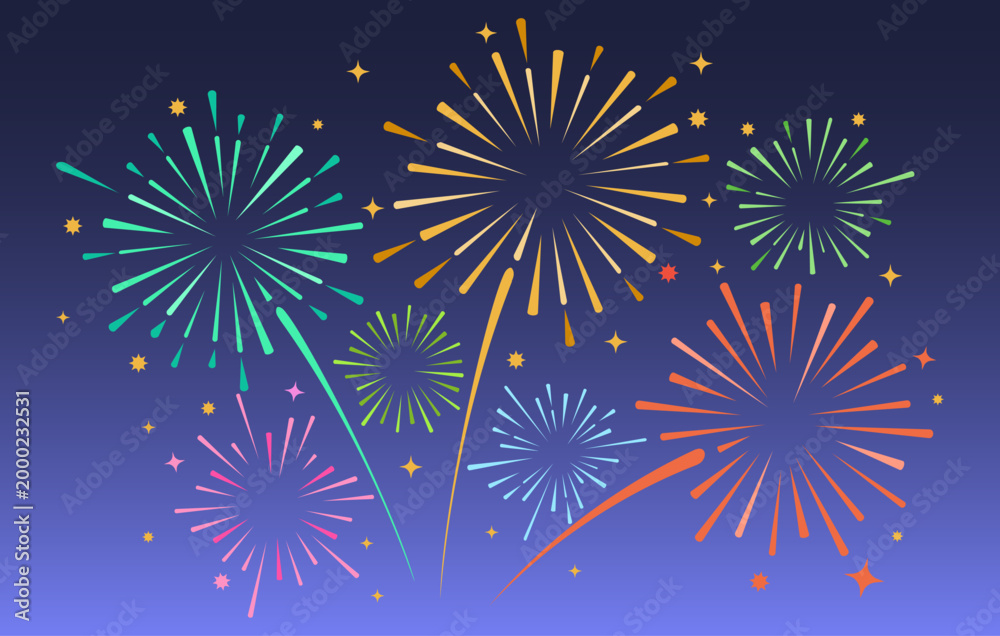 Naklejka premium Night sky with colorful fireworks
