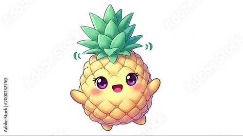Pineapple and bananas tropical fresh fruits isolated on white background sweet ripe healthy food