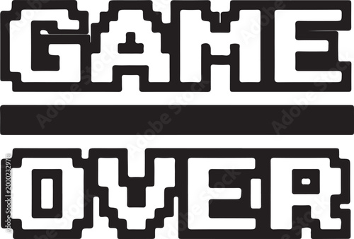 Retro pixelated 'GAME OVER' text in bold black and white, evoking a classic video game aesthetic and signaling the end of a play session.