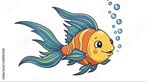 Cute cartoon fish illustration underwater ocean vector art showing aquatic marine life, goldfish and tropical fish swimming in aquarium nature drawing design