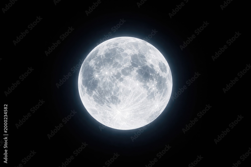Obraz premium Bright moon rising sharply against a solid black sky background