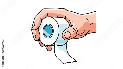 Human Hand Holding a Roll of White Medical Adhesive Tape for First Aid and Injury Treatment Illustration Vector Graphic Isolated on White Background