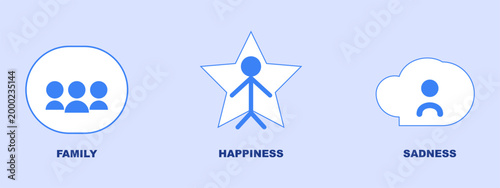 Illustrative depiction of family happiness and sadness concepts with shapes