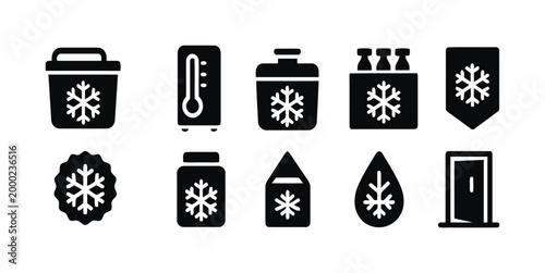 Collection of snowflake and freezing icons for cold temperature and winter.