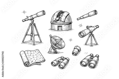 Collection of astronomical instruments and tools for stargazing and exploration