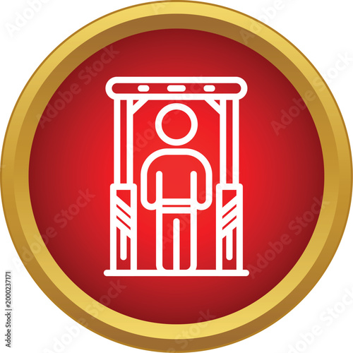 Person passing through security checkpoint metal detector scanner