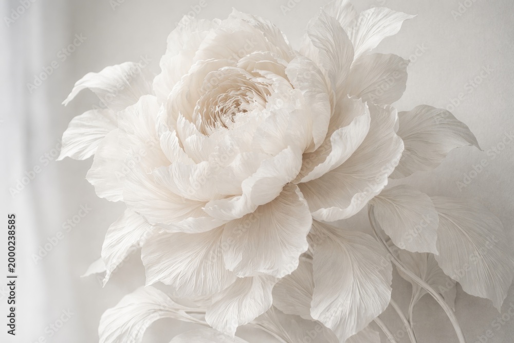Fototapeta premium Artistic white paper flower sculpture with refined delicate textures ideal for elegant decor