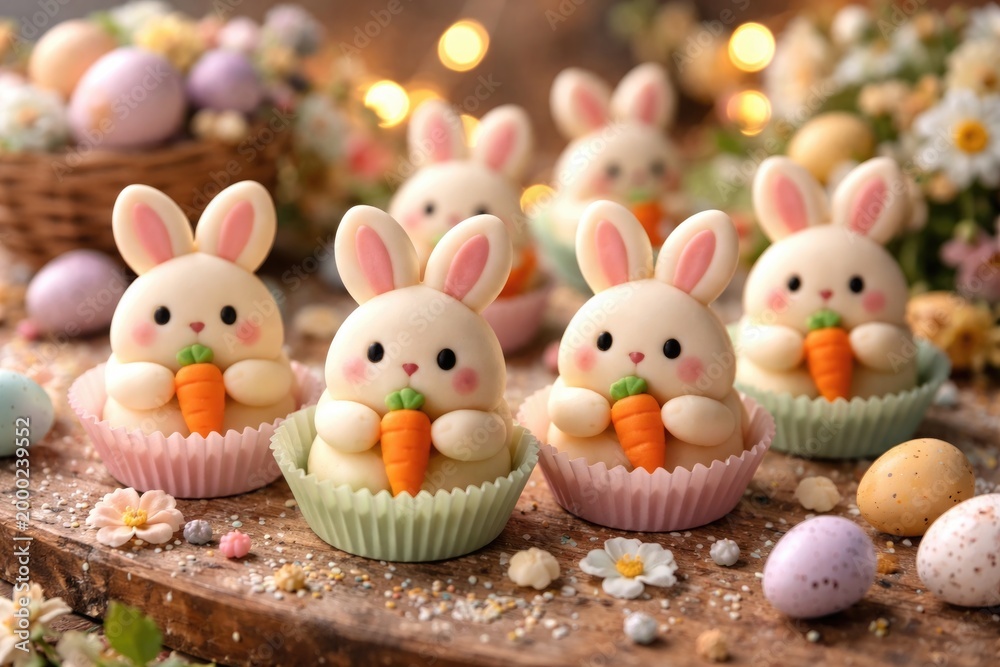 Fototapeta premium Festive marzipan bunny treats designed for Easter parties