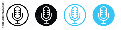 Microphone icons in multiple styles for audio and recording applications.