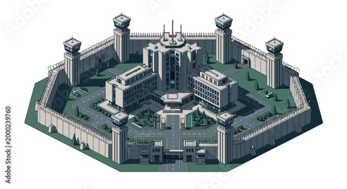 Isometric vector illustration of the Presidential Palace design, featuring the building's iconic architecture surrounded by a park and people, conveying a global business background
