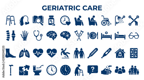 Geriatric Care Icons Representing Health Services for Elderly People Medical Support and Senior Well Being
