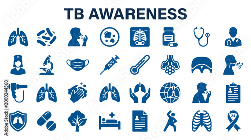 Tuberculosis awareness icons and symbols for medical health education and disease prevention campaigns