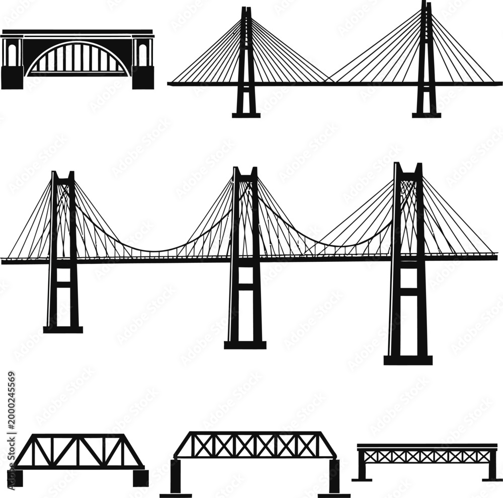 Fototapeta premium Various bridge designs showcasing structural styles