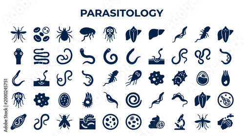 Parasitology Icons Collection Scientific Medical Biological Organisms Microscopic Life Forms and Diseases Symbols