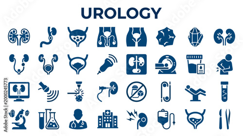 Urology Medical Icons Set Kidney Bladder Health Care And Science Symbols Collection