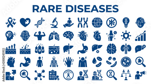 Rare Diseases Medical Icons and Symbols Representing Research Diagnosis and Awareness