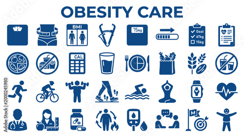 Obesity Care Health Icons Collection Representing Weight Management Fitness Nutrition Medical Treatment And Healthy Lifestyle Choices