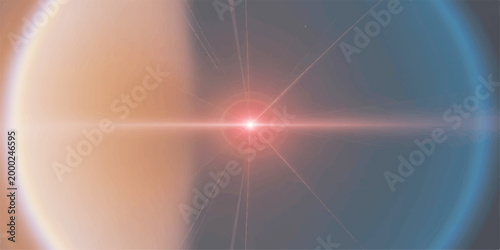 Abstract image depicting a brilliant beam of light illuminating a celestial sphere, with gradients of orange and blue swirling together.