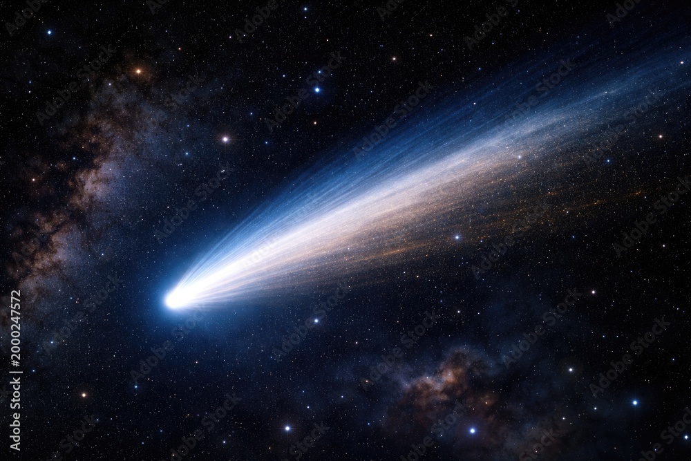 Fototapeta premium Detailed space shot of a comet emitting a bright trailing tail