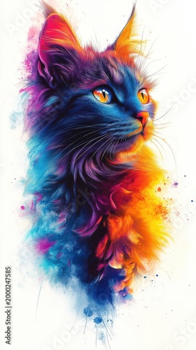 Maine Coon cat represented in stylized 3D form, with exaggerated features and vivid colors creating a bold visual impact.