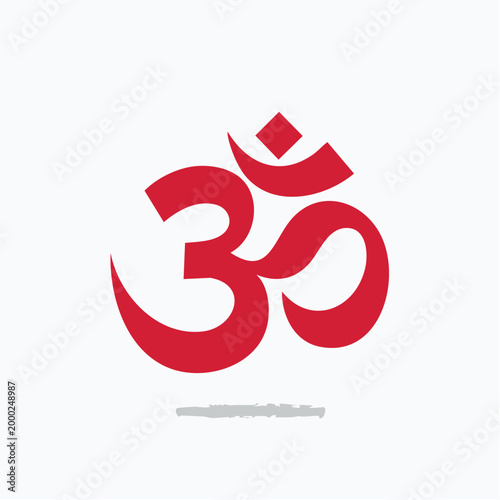 Red Om Symbol on White Background