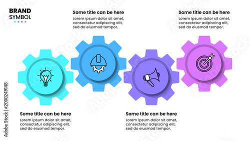 Infographic template. 4 colored gears with icons